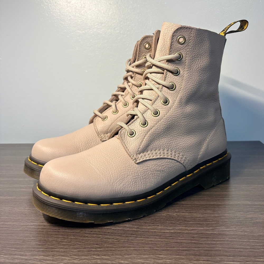 Dr. Martens 1460 Pascal Virginia Leather Boots Beige Taupe 8 Eye Womens 8